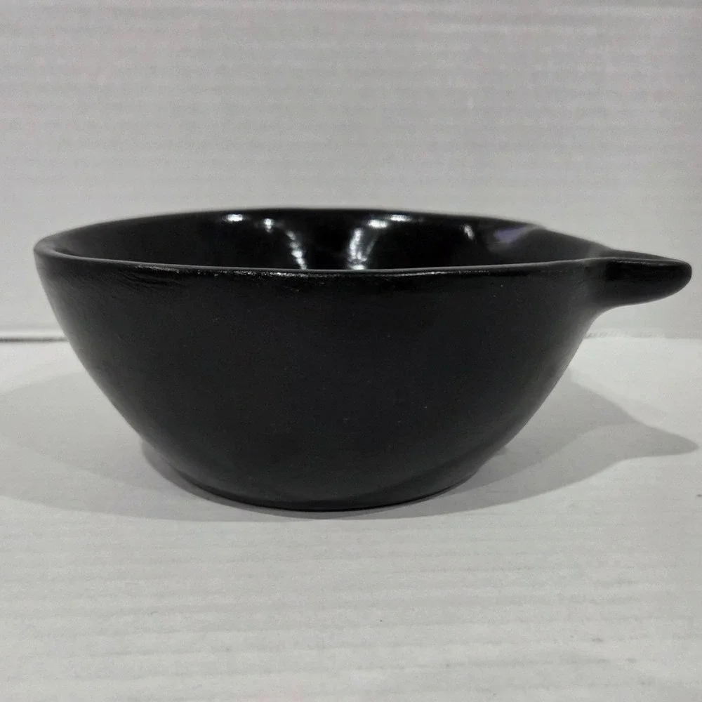 Handmade Black Ceramic Cat Face Bowl Orange Eyes Halloween Decor 5.5 Inch